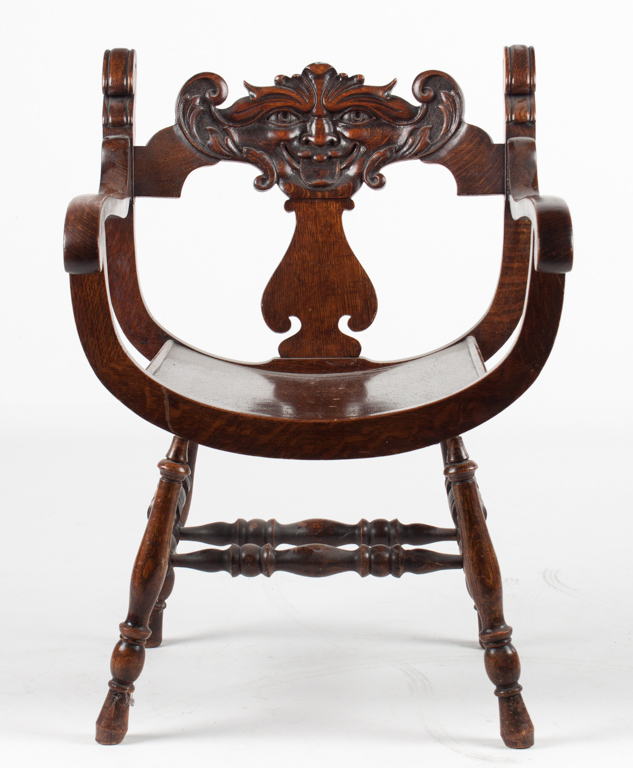 Appraisal: Renaissance Revival North Wind chair curved oak seat chair with