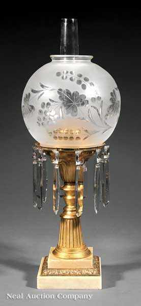 Appraisal: An American Gilt Lacquered Bronze and Brass Solar Lamp c