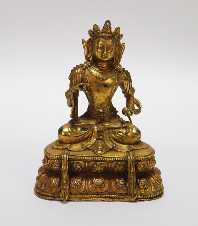 Appraisal: Tibetan Gilt Bronze Seated Buddha Tibet Early th Century Depicts