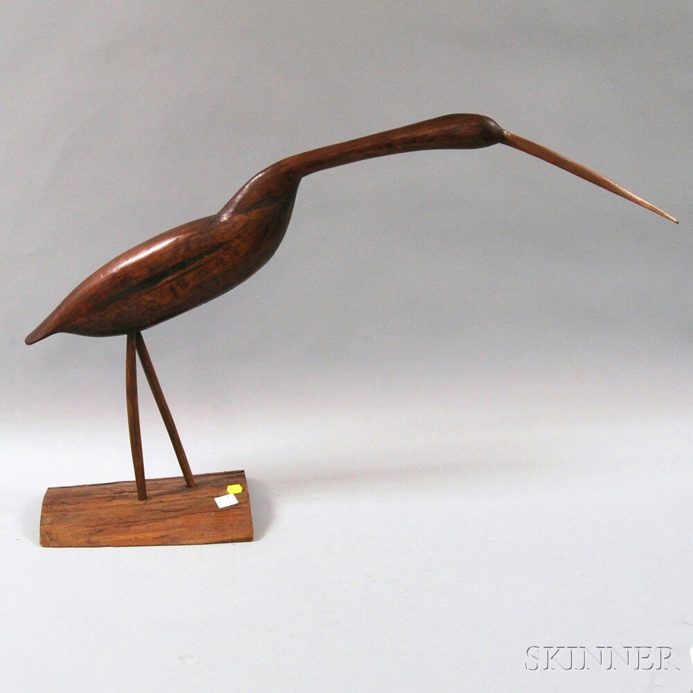 Appraisal: Carved Pine Heron Figure th century with outstretched neck and