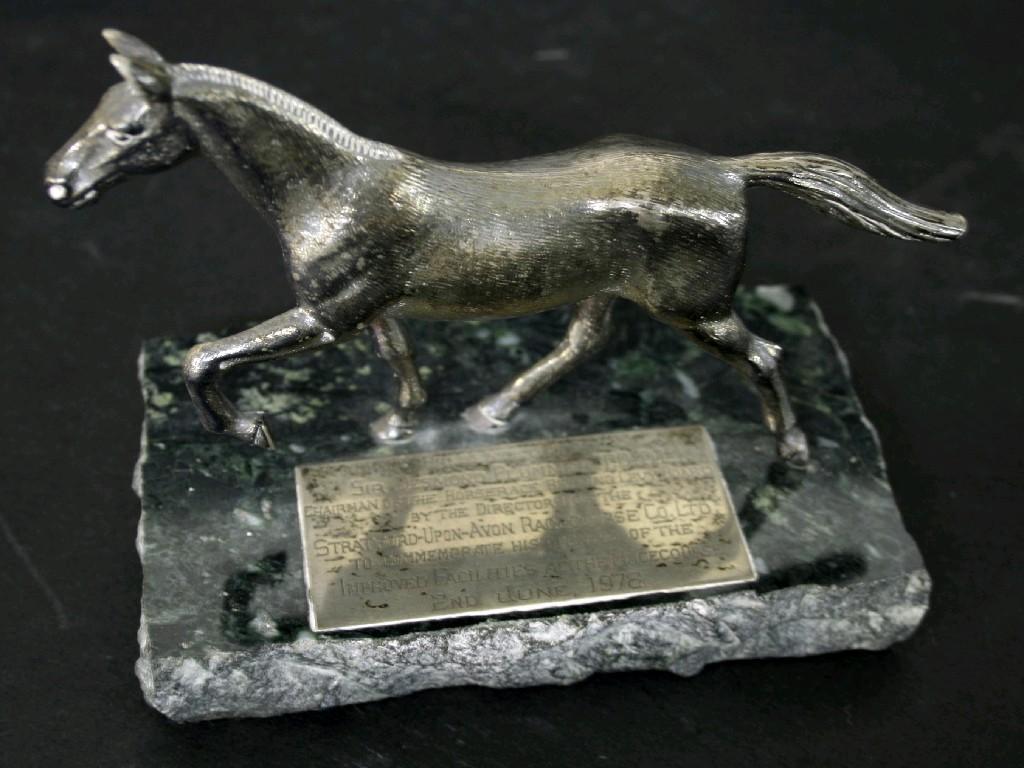 Appraisal: Silver horse mounted upon a rough cut granite stand inscribed