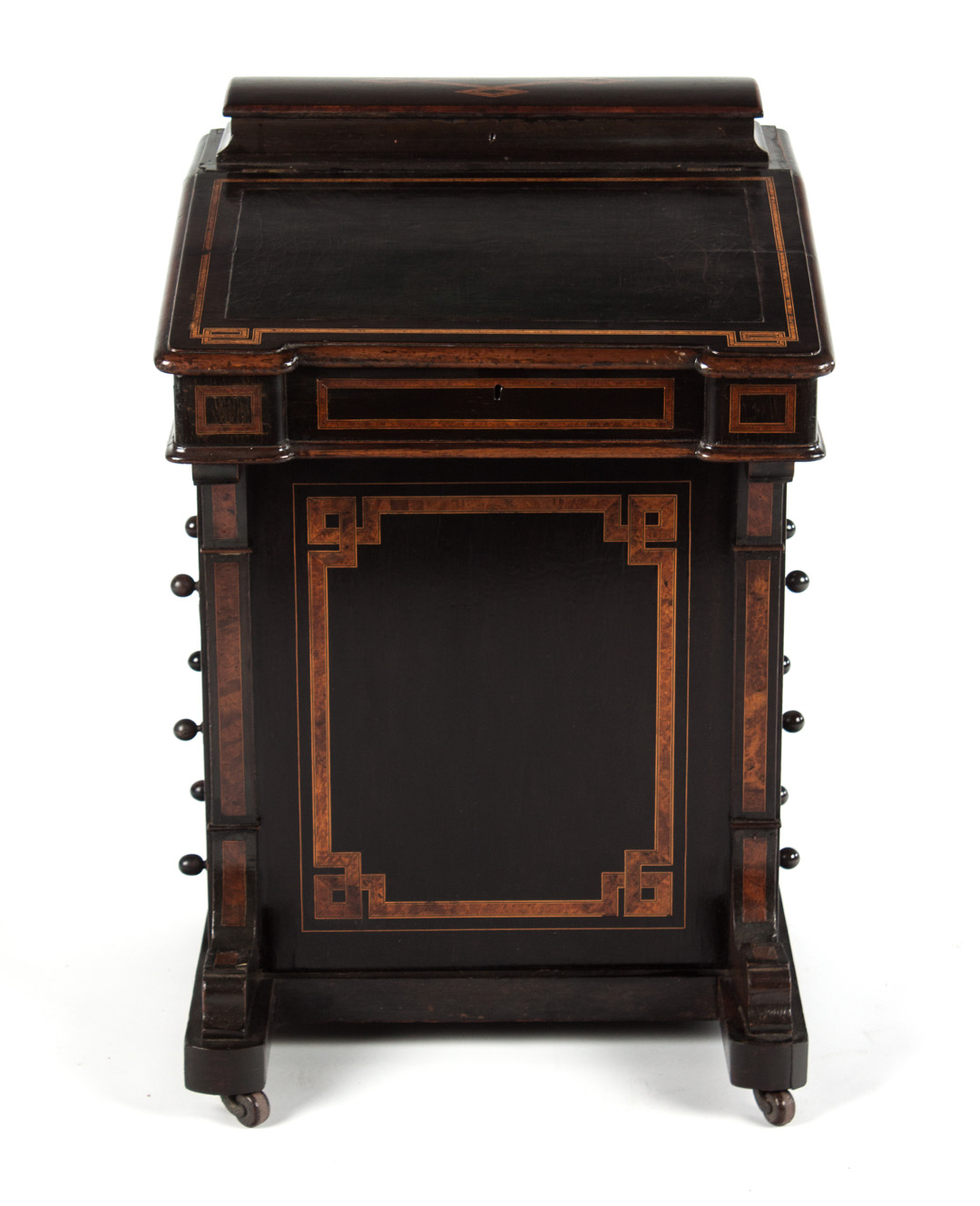 Appraisal: Victorian inlaid walnut Davenport third quarter- th century hinged tooled