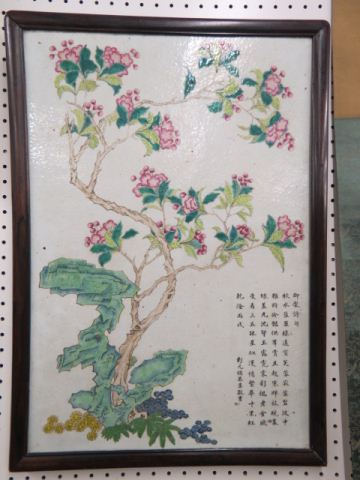 Appraisal: Large Chinese Porcelain Plaquewith calligraphy flowering tree x excellent