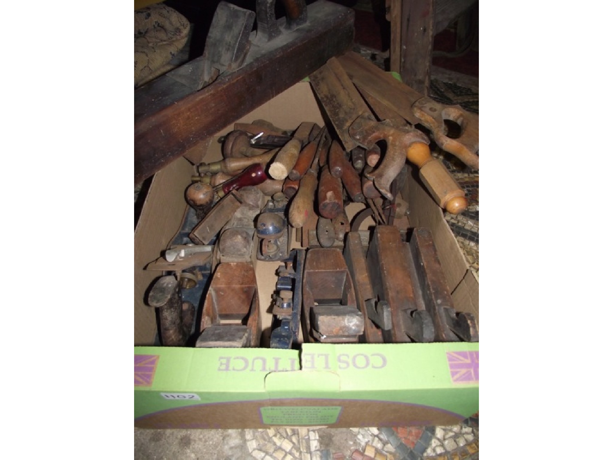 Appraisal: A box of vintage wood and other working tools to