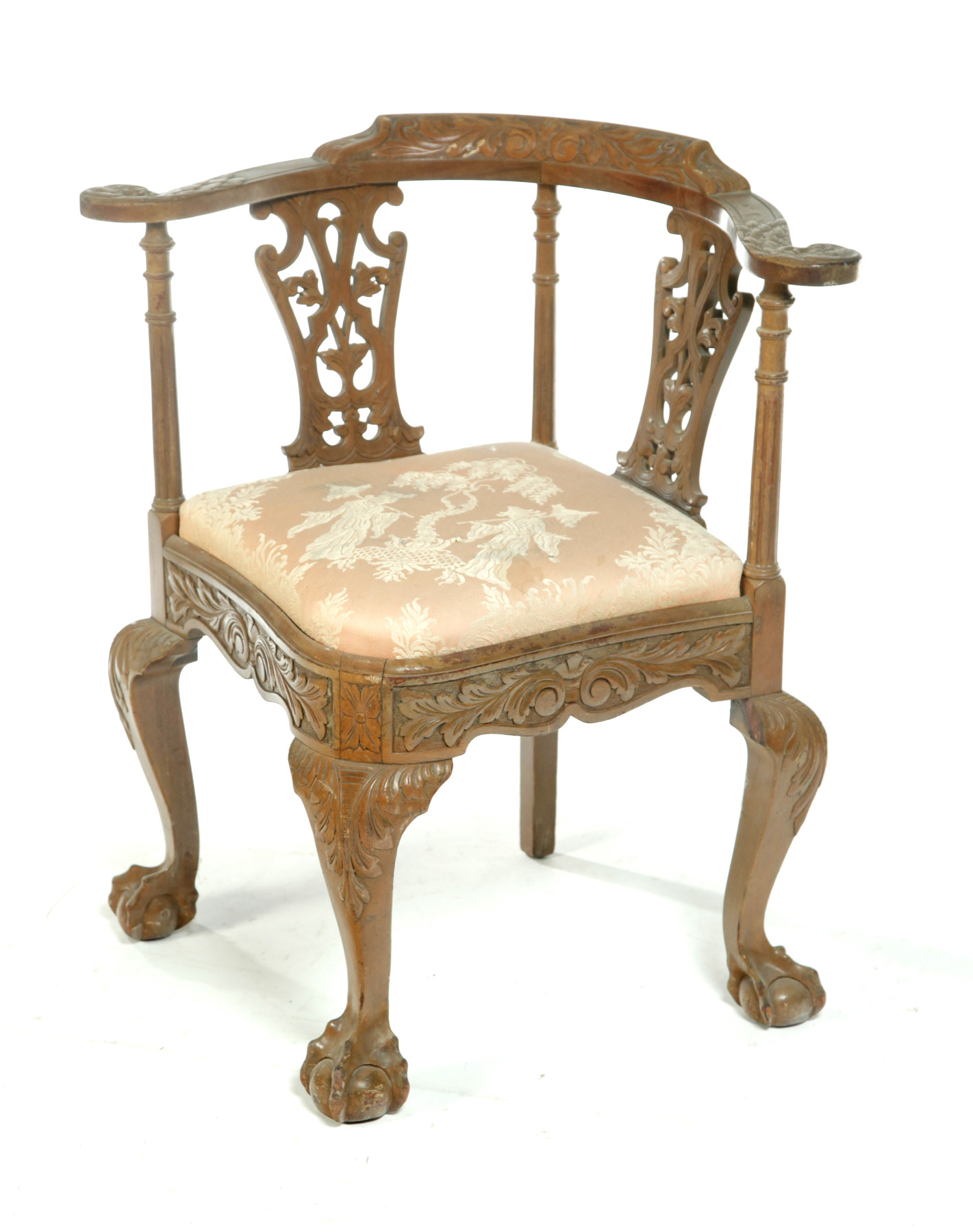 Appraisal: CHIPPENDALE-STYLE CORNER CHAIR American th century mahogany Heavily carved with