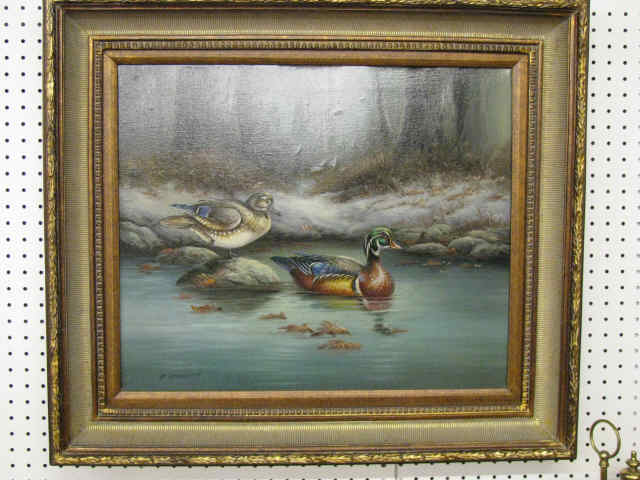 Appraisal: J Grossman Oil on Canvas of Wood Ducks x