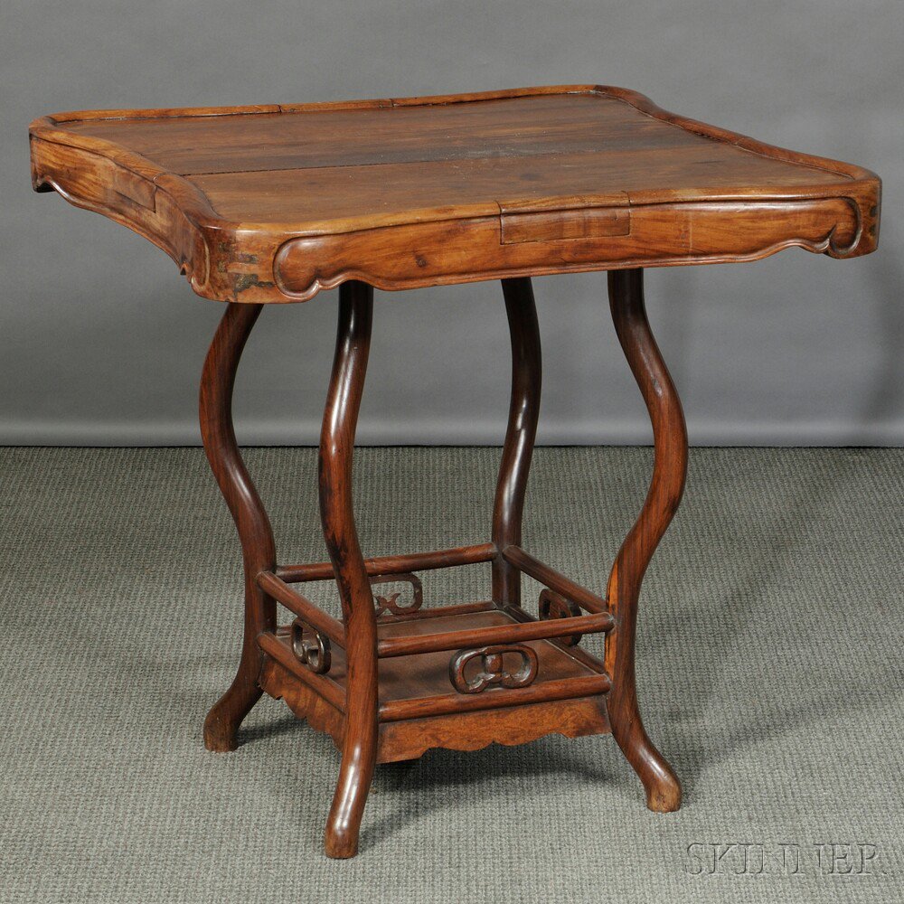 Appraisal: Lobed Marzion Table China hardwood table with drawers in rim