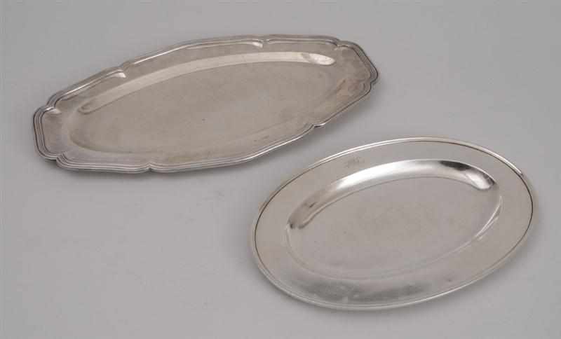 Appraisal: ENGLISH SILVER MEAT PLATTER AND AN AMERICAN MONOGRAMMED SILVER OVAL