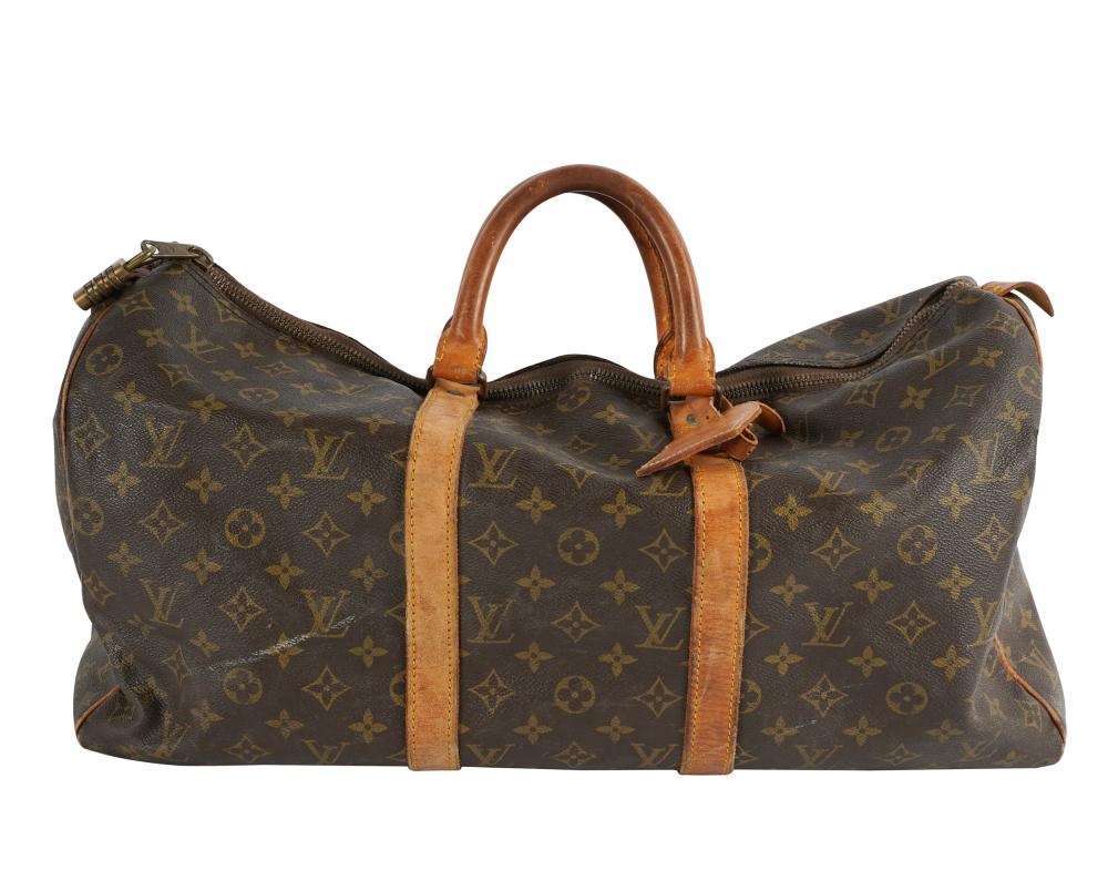 Appraisal: LOUIS VUITTON WEEKENDER BAGmonogram leather Condition with wear and discoloration