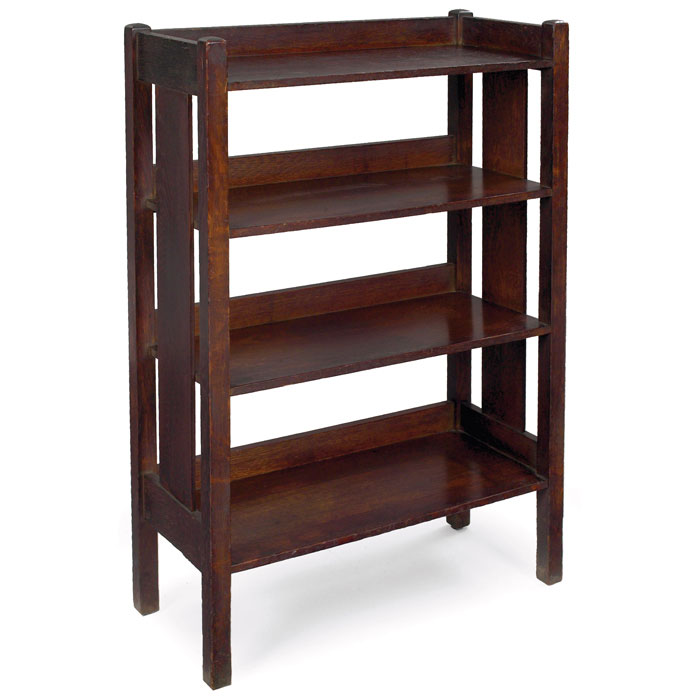 Appraisal: Gustav Stickley magazine stand four shelves with single vertical slat