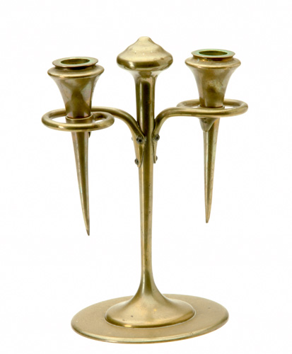 Appraisal: JARVIE Brass candleabra with two riveted coils supporting long and