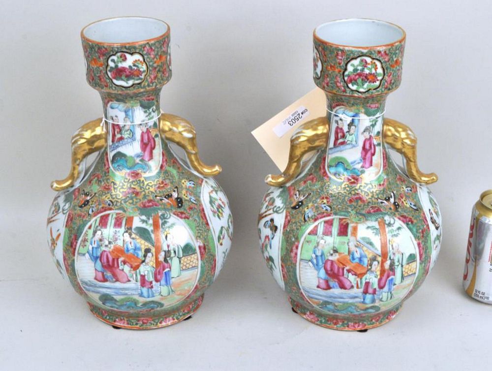 Appraisal: Pair Chinese Rose Medallion Porcelain Vases of pear form the