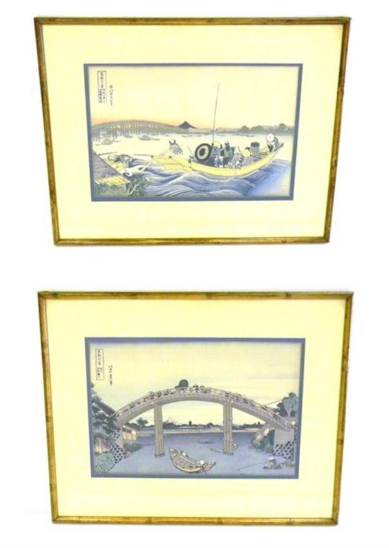 Appraisal: Hokusai Japanese - two color woodblock prints on paper both