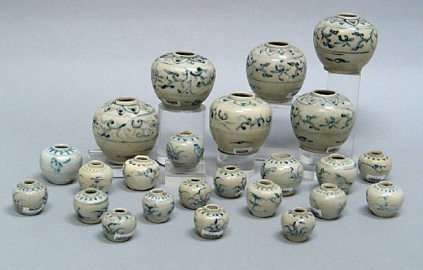 Appraisal: A selection of twenty-four blue and white jars and jarlets