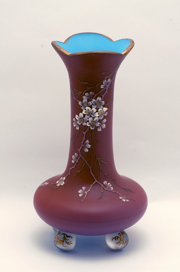 Appraisal: Large Victorian vase blue interior and mauve exterior decorated with