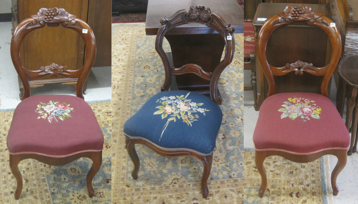 Appraisal: THREE VICTORIAN BALLOON-BACK SIDE CHAIRS American th century including a