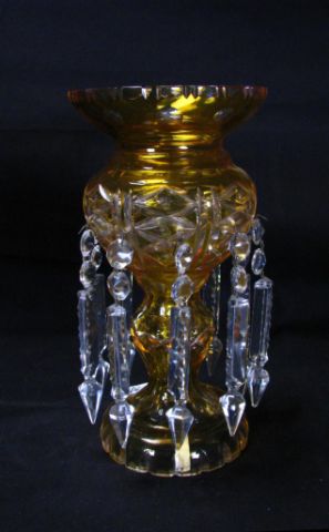 Appraisal: Victorian Amber-to-Clear Luster inches tall with crystal prisms