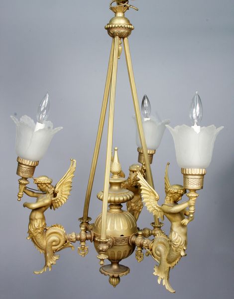 Appraisal: th Century French bronze ormolu gas chandelier having winged figures