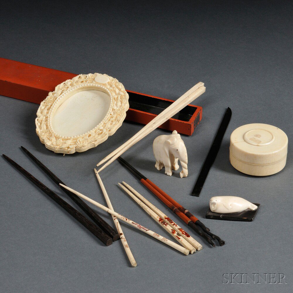 Appraisal: Four Ivory Items and Five Sets of Chopsticks Asia an