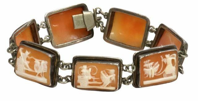 Appraisal: Italian silver cameo bracelet seven links with Classical chariot scenes