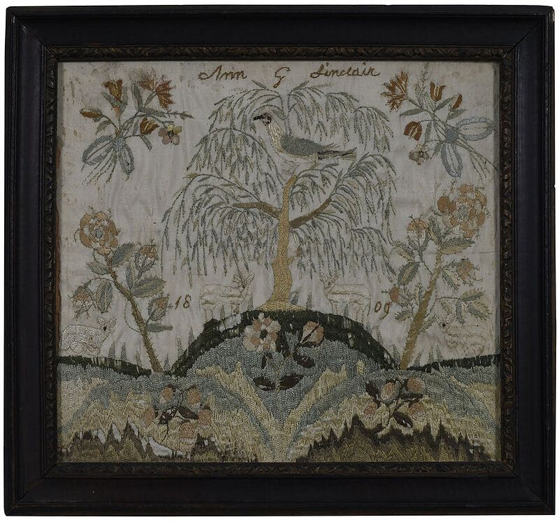 Appraisal: American Silk Needlework probably Pennsylvania circa stitched Ann G Sinclair