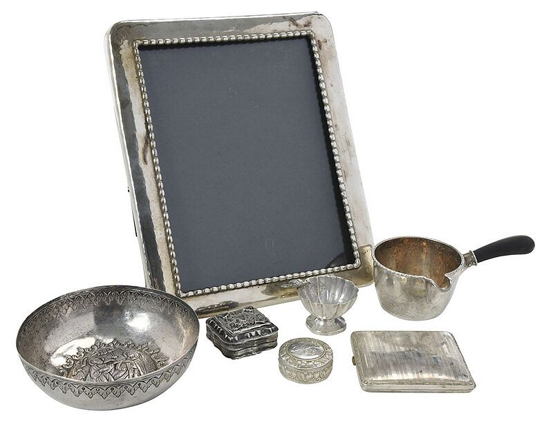 Appraisal: Seven Silver Table Items th th century including Danish frame