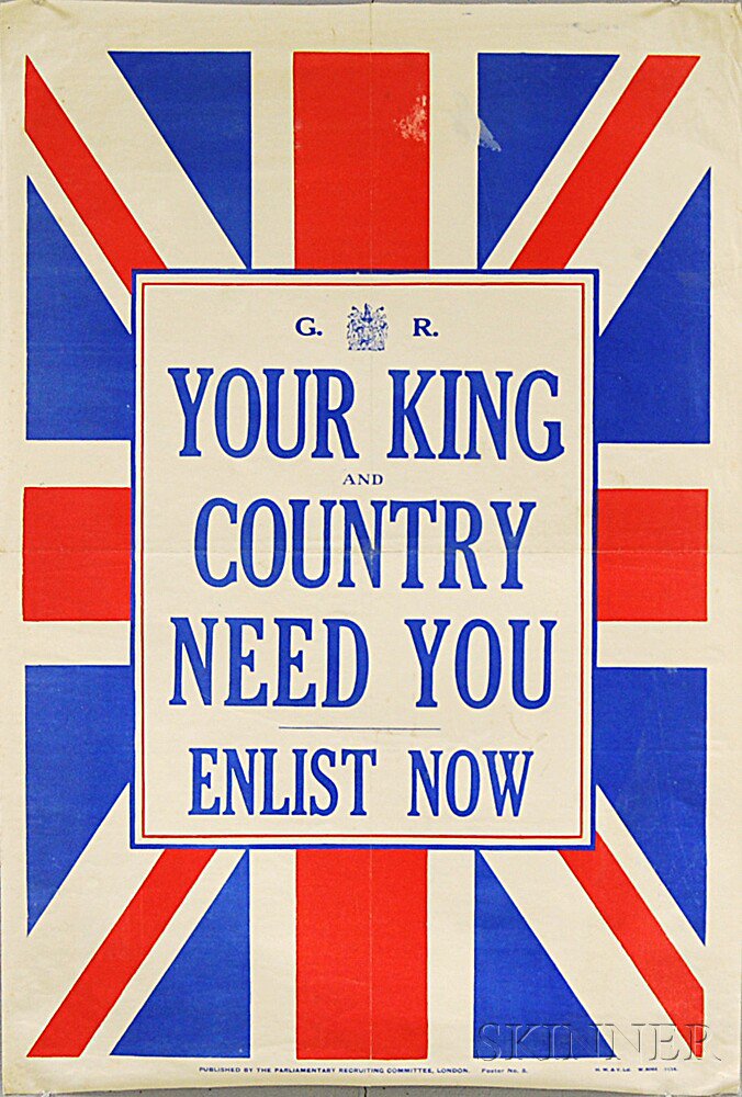 Appraisal: British Your King and Country Need You WWI Lithograph Poster