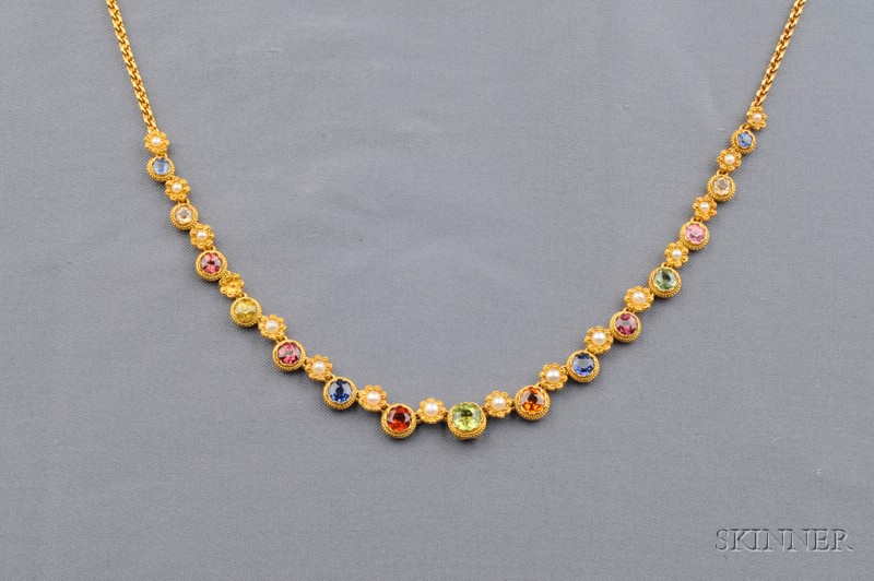 Appraisal: Antique kt Gold Gem-set Seed Pearl Necklace composed of circular-cut