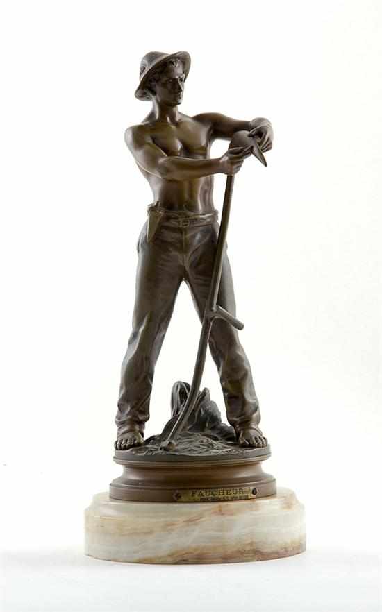 Appraisal: Adrien Etienne Gaudez French - FAUCHEUR bronze with golden brown