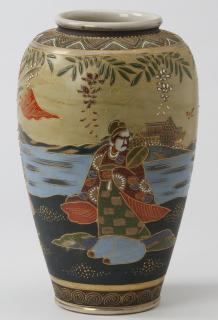 Appraisal: Japanese Satsuma vase h Japanese Satsuma ceramic urn depicting imperial