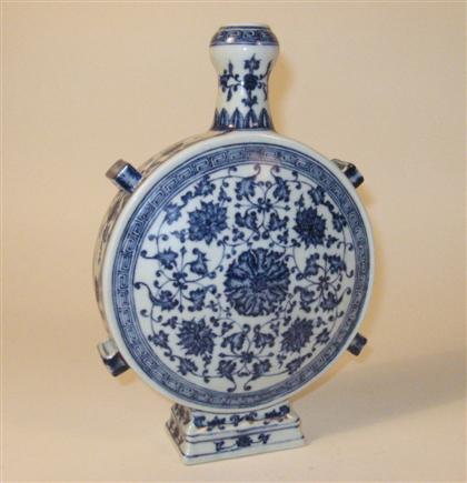 Appraisal: Chinese blue and white porcelain moon flaskqianlong mark th century