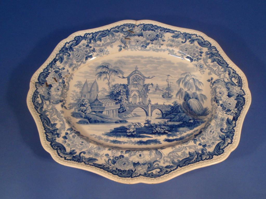 Appraisal: A Wedgwood blue and white meat plate with well riveted