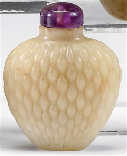 Appraisal: Good Chinese basket weave jade snuff bottle th century Of