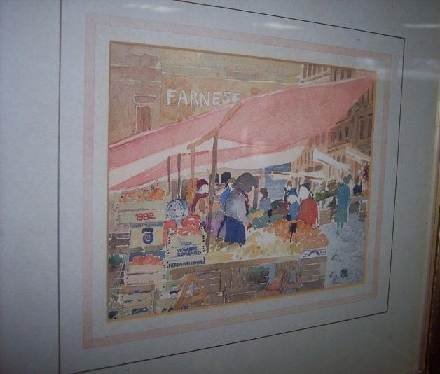 Appraisal: Pink HarrisonCampo dei Fiori Romemonogrammedwatercolour cm x cm x Provenance