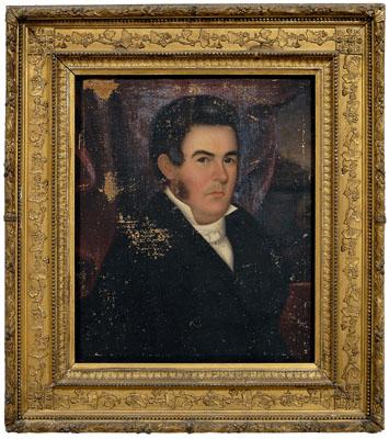 Appraisal: Southern School portrait and frame young man wearing white cravat