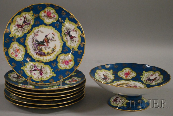 Appraisal: Victoria Ornithological and Floral Decorated Porcelain Fruit Compote and Set