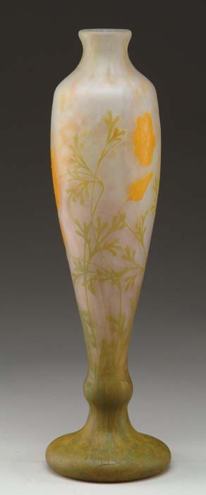 Appraisal: DAUM NANCY VASE Floral vase with orange padded and wheel-carved