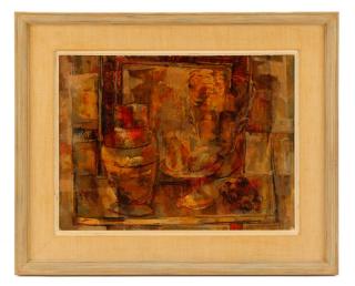 Appraisal: Joel Reeves Abstracted Still Life Oil on Board Joel Reeves