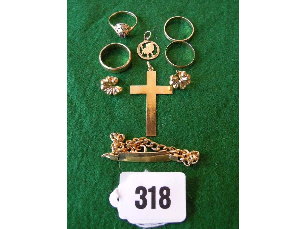 Appraisal: Assorted gold cross rings and bracelet gms