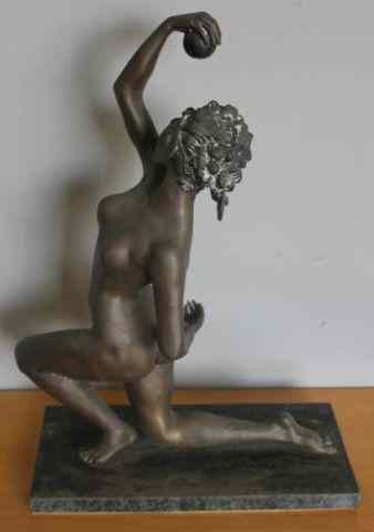 Appraisal: Deco Style Bronze Sculpture of a Nude with Ball Woman