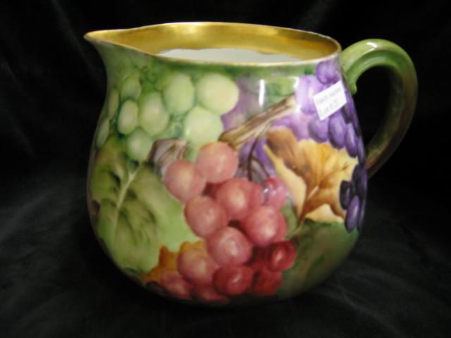 Appraisal: T V Limoges Handpainted Porcelain Pitcher multi-color grape vine tall