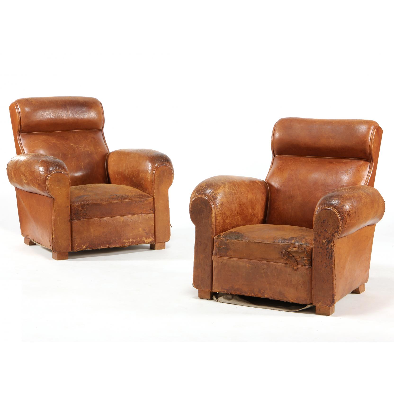 Appraisal: Pair of Art Deco Leather Club Chairs circa original tan