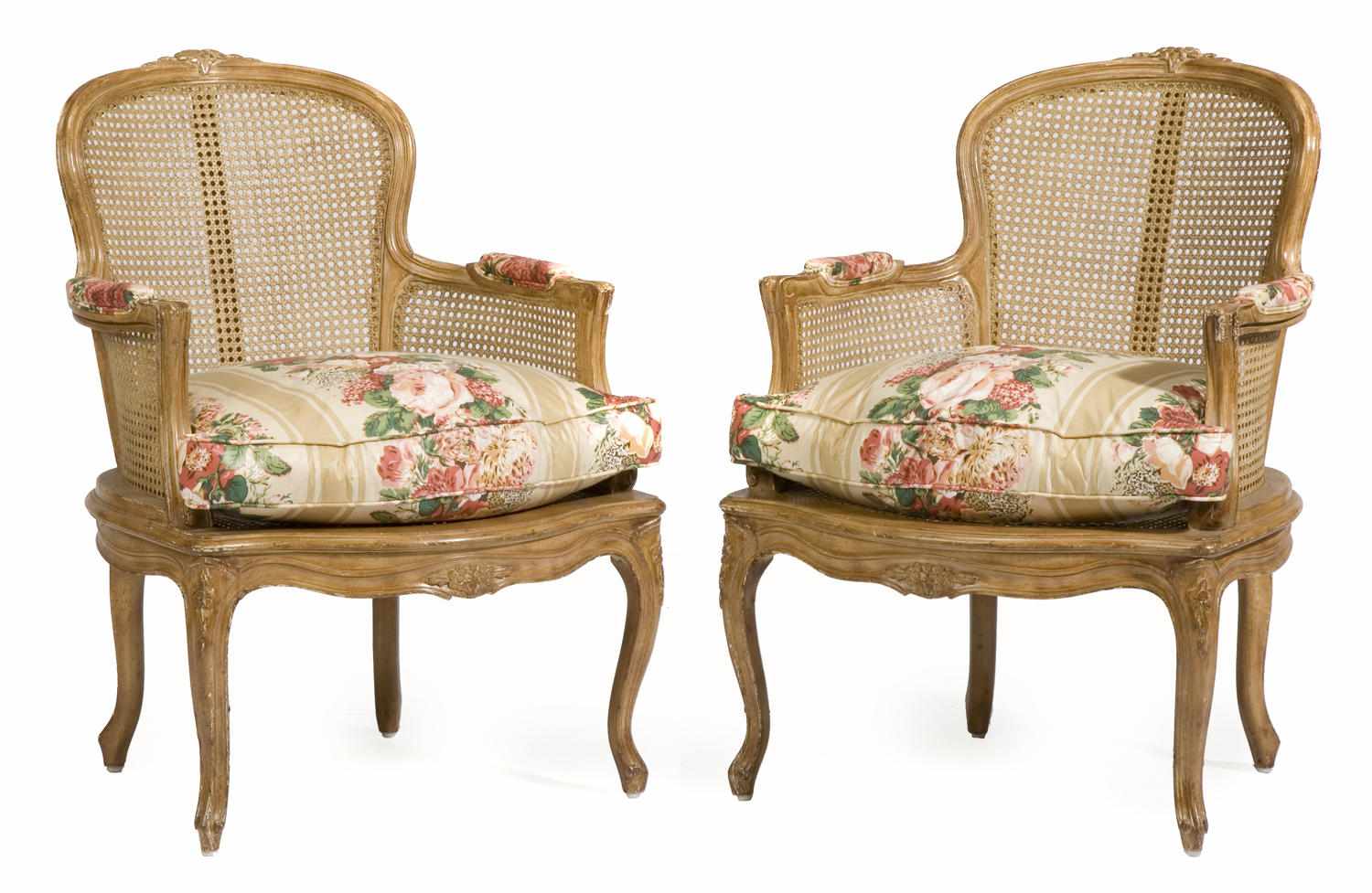 Appraisal: A pair of Louis XV style mixed wood and cane