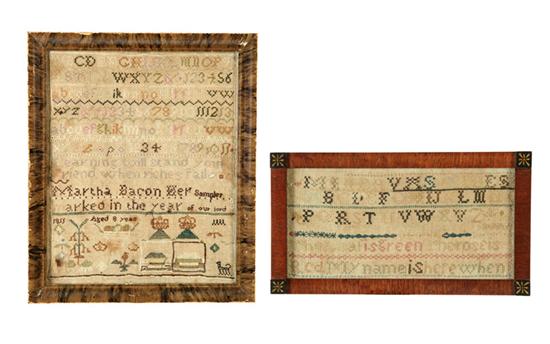 Appraisal: TWO SAMPLERS Martha Bacon probably American silk on linen Alphabets