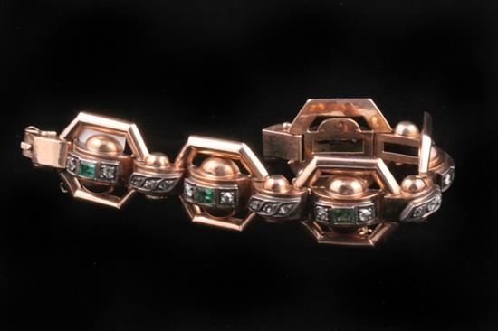 Appraisal: K ROSE GOLD EMERALD AND DIAMOND ART DECO BRACELET Octagonally