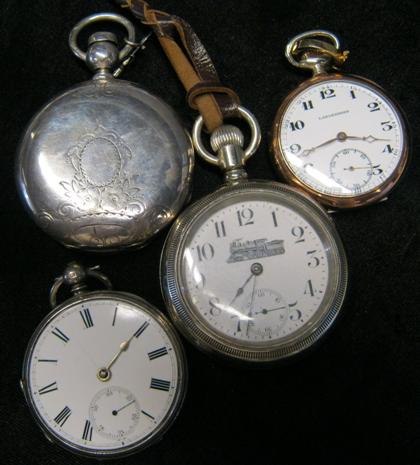 Appraisal: Four silver pocket watchesEnglish open face key wind movement no