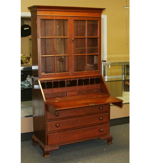 Appraisal: Mahogany two piece secretary bookcase slant front with interior compartments