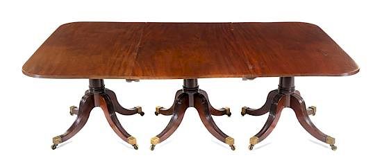 Appraisal: A George III Style Mahogany Triple-Pedestal Dining Table Height x