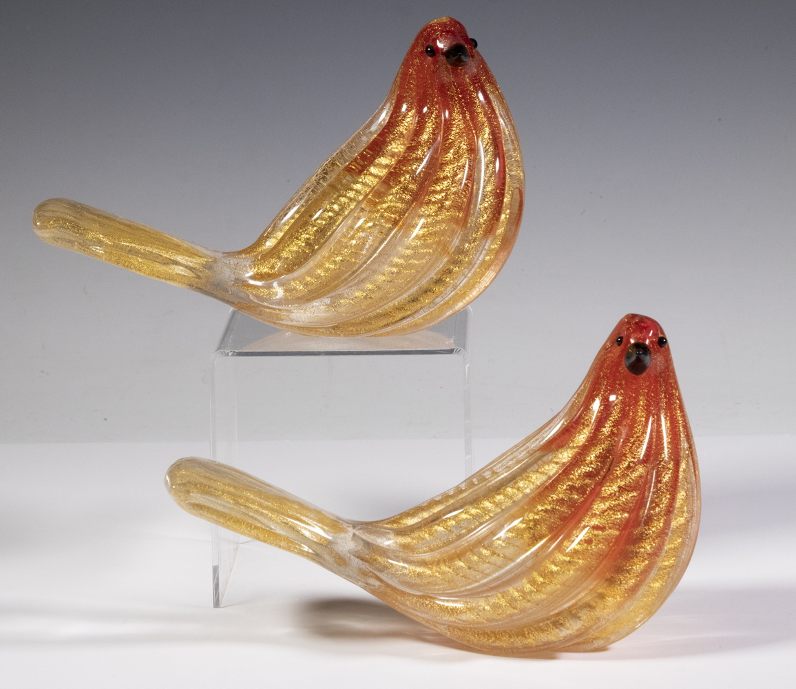 Appraisal: PR BAROVIER TOSO MURANO ART GLASS BIRDS Pair of Vintage