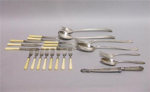 Appraisal: GROUP OF PLATED SERVING PIECES Including a Sheffield large spoon